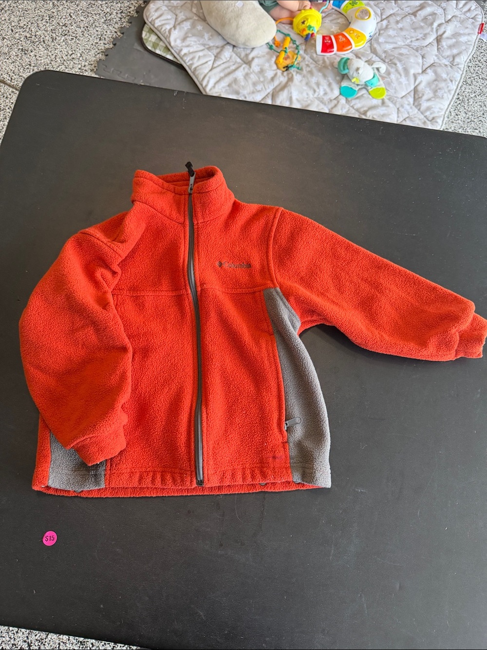 Columbia Red-Orange Fleece Jacket with Gray Panels